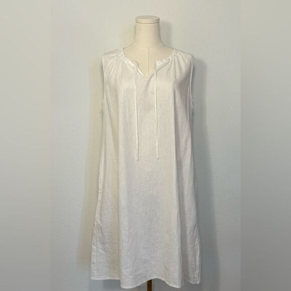 NWT Saks Fifth Avenue White Linen Cotton Dress Women’s Size Small - Picture 1 of 8